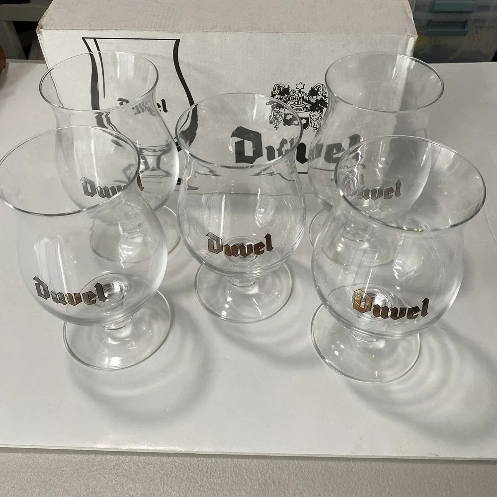 Set Of 5 Duvel Large Tulip Beer Glass with Gold Duvel Logo